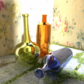 3д модель коллекции цветных стеклянных бутылок
