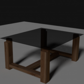 שולחן זכוכית שחורה מסגרת עץ דגם תלת מימד