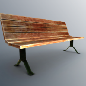 نموذج ثلاثي الأبعاد لمقعد الشارع الخشبي ذو الأرجل الفولاذية