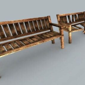 ست صندلی پارکی چوبی مدل سه بعدی