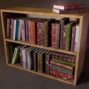 Estantería pequeña con pila de libros modelo 3d