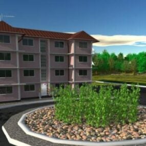 Lejlighedsbygning med landskab 3d-model