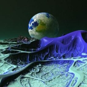 Alieno sulla luna con il modello 3d della Terra