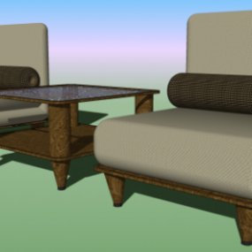 3д модель набора мебели, стула и стола с мягкой обивкой