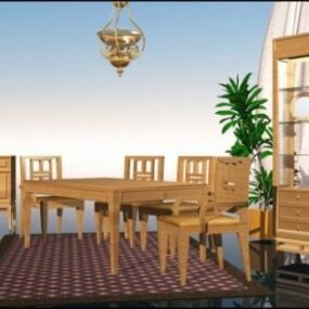 3д модель уличного деревянного обеденного стола и стула