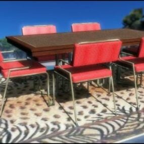 3д модель мебели, обеденного стола и красных стульев