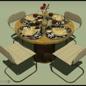 Okrągły stolik kawowy, nogi z drutu, z książką Model 3D