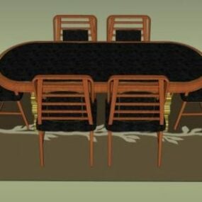 Set leren banken en salontafel op tapijt 3D-model