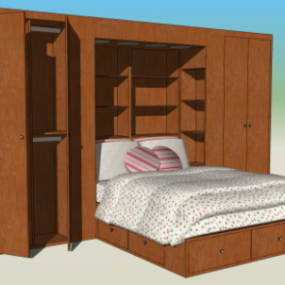 Chambre avec lit armoire modèle 3D