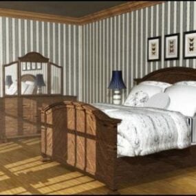 Simple Bedroom Interior With Wooden Floor 3d model