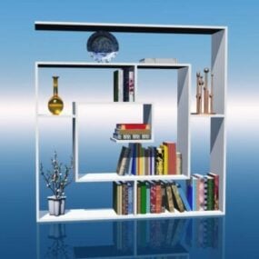 Estante de muebles estilista con pila de libros modelo 3d