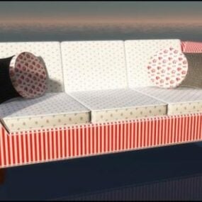 3д модель кожаного дивана для гостиной и стеклянного журнального столика на коврике