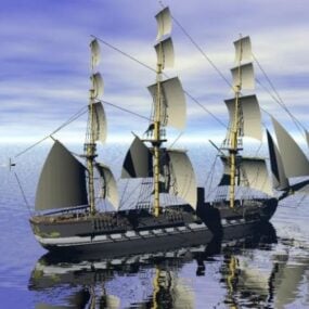 نموذج سفينة جاليون في العصور الوسطى ثلاثي الأبعاد