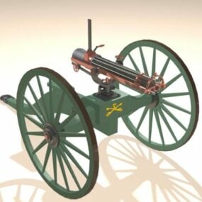 Model 3D zabytkowego pistoletu artyleryjskiego Gatlinga