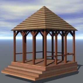 Wooden Gazebo Tiles Roof 3d model