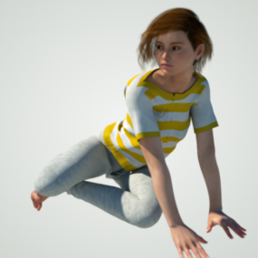 Karakter Gadis Wanita Merangkak Di Lantai model 3d