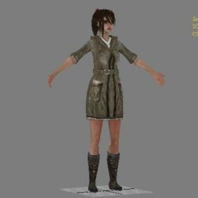 Young School Girl Character In Dress 3d model
