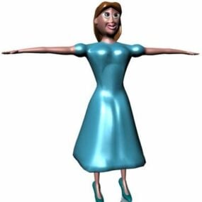 Tyttöhahmo sinisessä mekossa 3d-mallissa