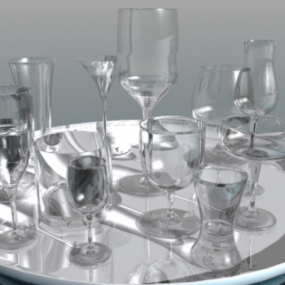 Weinglas-Set auf Tisch 3D-Modell