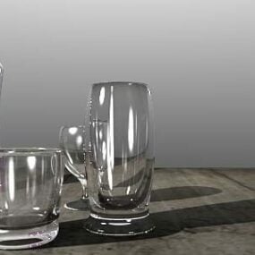 Glasflaschen auf Tisch mit Tischdecke 3D-Modell