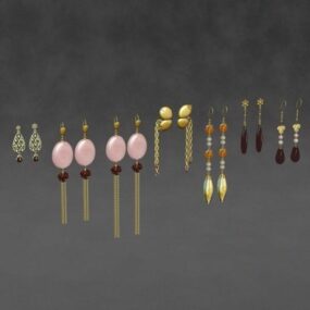 Elegant Gold Earrings With Pearl Jewelry 3d model