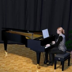 グランドピアノと女の子アーティストの3Dモデル