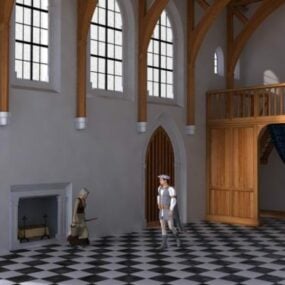 Great Hall With Large Windows 3d model