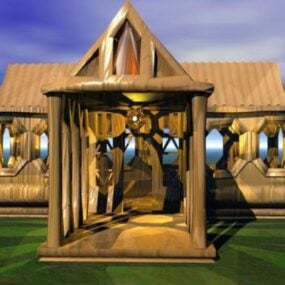 3D-Modell des asiatischen antiken Pavillongebäudes