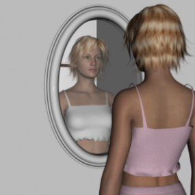 Mô hình nhân vật cô gái trước gương 3d