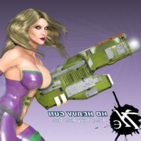 Nhân vật cô gái với súng Scifi mô hình 3d