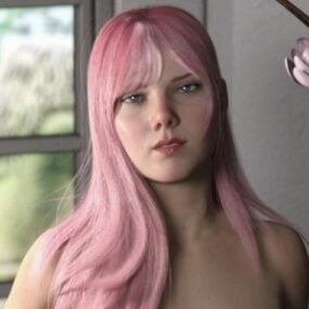 Watak Gadis Eropah Dengan Rambut Merah Jambu Model 3d