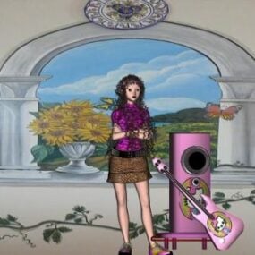 Meisje met Hello Kitty speelgoed 3D-model