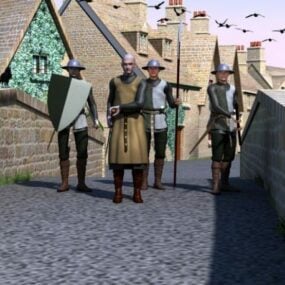 Medieval Castle With Warrior 3d model