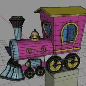 Model 3D pojazdu pociągu parowego w stylu kreskówkowym