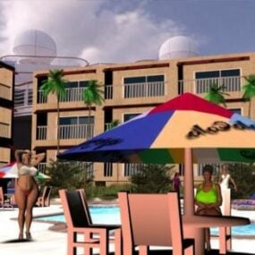 Florida Beach Hotel Building 3d model