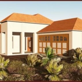 3D model domu s hliněnou střechou v jihozápadním stylu