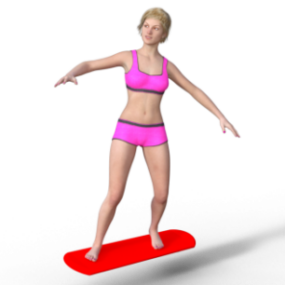 Bikinili Kızla Uçan Kaykay 3d modeli