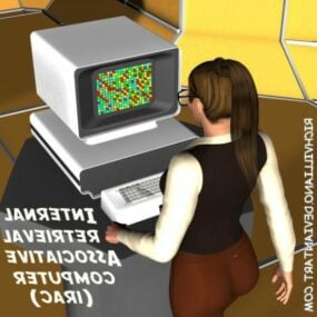 מחשב מדע עם דמות ילדה מודל תלת מימד