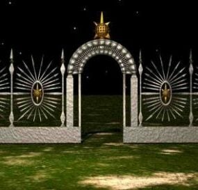 Wrought Iron Gate Fence Curved Top 3d model