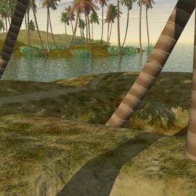 Modelo 3d del paisaje de la isla del camino del agua