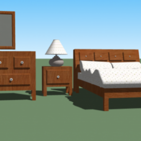 Wood Interior Bedroom Furniture Set 3d model