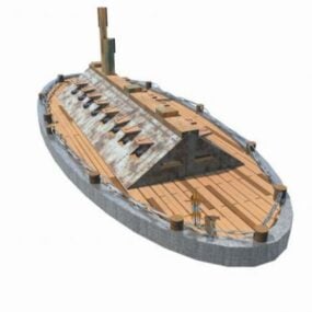 3D-Modell eines gepanzerten Kriegsschiffes im Vintage-Stil