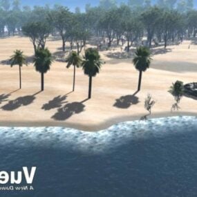 Mała tropikalna wyspa z modelem 3D San ​​Coconut