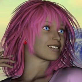 Postać młodej dziewczyny z różowymi włosami Model 3D