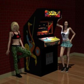 Due personaggi femminili con macchina da gioco modello 3d