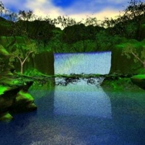 Krajina džungle s 3D modelem vodopádu