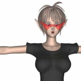 안경을 쓴 패션 애니메이션 소녀 3d 모델