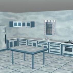 Kitchen Cabinet With Island Table 3d model