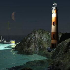 Lighthouse On Mountain Beach 3d model