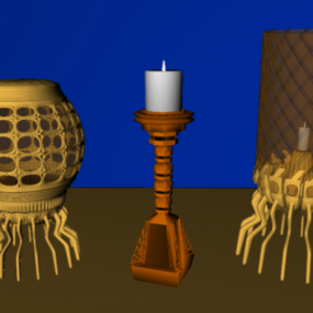 مصباح شمعة مع حامل وكرسي نموذج ثلاثي الأبعاد